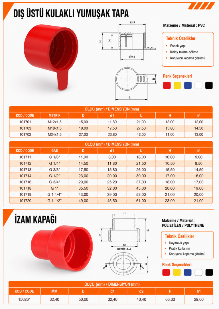Dış Üstü Kulaklı Yumuşak Tapa – İzam Kapağı