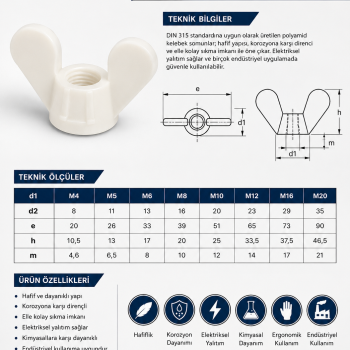 Din 315 Kelebek Somun Polyamid Plastik