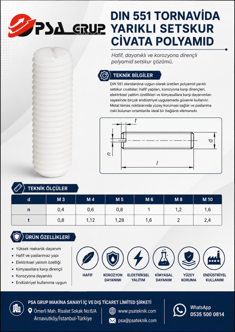 Din 551 Tornavida Yarıklı Setskur Polyamid Plastik