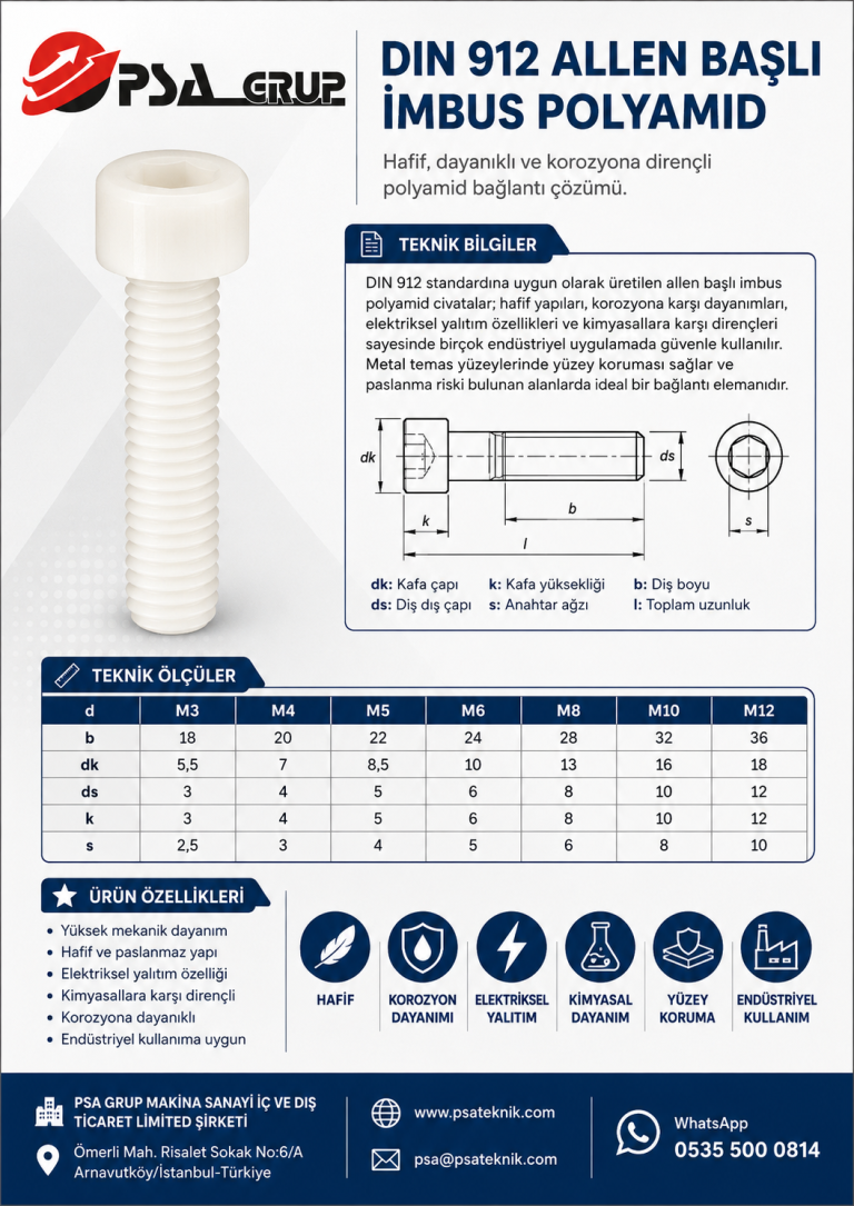 Din 912 Allen Başlı İmbus Polyamid Plastik